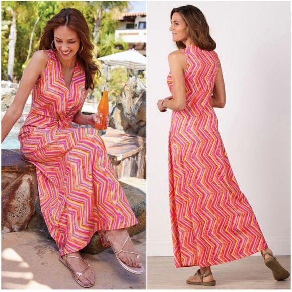 Soft Surroundings Women’s Giselli Sleeveless Maxi Dress Twist Front Multi-colore - Picture 1 of 9